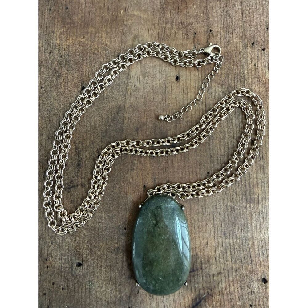 Unsigned Statement Necklace Green Gold Long